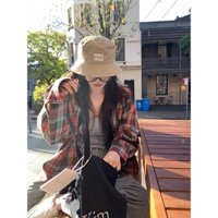 Suxi Thời Trang Vintage Kẻ Sọc Họa Tiết Thường Ngày Đa Năng Phong Cách Hàn Quốc Rời Cổ Áo Sơ Mi Tay Dài Nữ Top