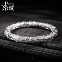 Suyu S999 Bạc Nguyên Chất Vân Nam Bạc Handmade Vòng Tay Bạc Họa Tiết Rồng Full Nổi Retro Nam Phong Cách Hợp Thời Trang Nam Bạc Vòng Tay 3.21 XR7P
