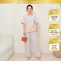 SWANLAKE | Set Đồ Bộ Áo Quần Dài Nữ Trung Niên Vải Linen Thêu Hoa Cổ Tròn Hoa Tặng Mẹ Bà - B11340