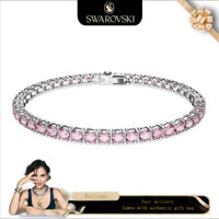 Swarovski (Mới) Vòng Tay Nữ Thời Trang Vòng Tay Bạc S925 Cắt Tròn Hồng Pha Lê Đá Quý Ma Trận Vòng Tay Tennis Quà Tặng Ngày Lễ Tình Nhân Quà Tặng Sinh Nhật