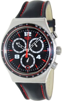 Swatch Men's Irony YVS404 Black Leather Swiss Quartz Watch