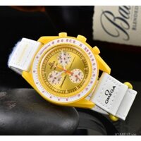 Swatch SWATCH x Omega Đồng hồ nam mẫu hành tinh Trái đất đồng thương hiệu, bộ máy quartz, dây đeo gốm sứ, đồng hồ Rui 42mm, mặt số gốm sứ