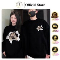 Sweater đôi, áo nỉ đôi SLU chất liệu nỉ bông unisex nam nữ, áo đôi mùa đông phong cách in mèo dễ thương - ND03