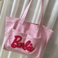 Sweet Girl Style Bag Large Capacity Pink Tote Bag Good-looking Environmental Protection Shopping Bag Embroidered Portable Commuter Shoulder Bag Barbie Canvas Bag gvw7