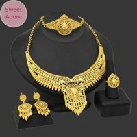 Sweetadore 4 Cái / bộ 24k Mạ Vàng Cô Dâu Vòng Cổ Bông Tai Vòng Tay Ấn Độ Nữ Bộ Trang Sức VN
