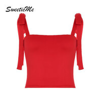 Sweeticme Nữ 2025 Mới Thời Trang Màu Nơ Dây Đeo Đỏ Áo Camisole