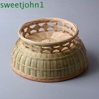 Sweetjohn Giỏ dệt tre, Giỏ trưng bày bánh mì phong cách mục vụ thoáng khí, Giỏ đựng trái cây tròn thủ công sức chứa lớn thực tế
