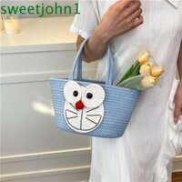 Sweetjohn Giỏ đựng đồ dã ngoại, Túi xách dệt dây bông SpongeBob dung tích lớn, Túi đựng xô dệt kim hoạt hình Doremon thông thường Mua sắm