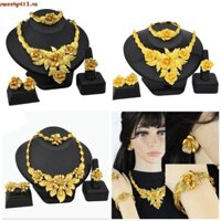 Sweetyvi13 Bộ trang sức cưới châu Phi sành điệu Vòng tay bông tai mạ vàng 24K
