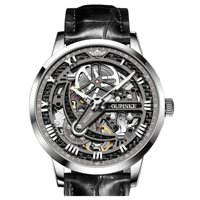 Swiss Brand Men Skeleton Watch Automatic Mechanical Self Winding Dress Leather Sapphire Crystal 5ATM Waterproof Luminous OUPINKE