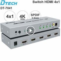 Switch HDMI 4×1 4K 30Hz Amplifier audio SPDIF Coaxia 3.5mm 5.1CH Dtech DT-7041