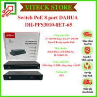 Switch PoE 8 port 10/100Mbps DAHUA DH-PFS3010-8ET-65 Chính hãng