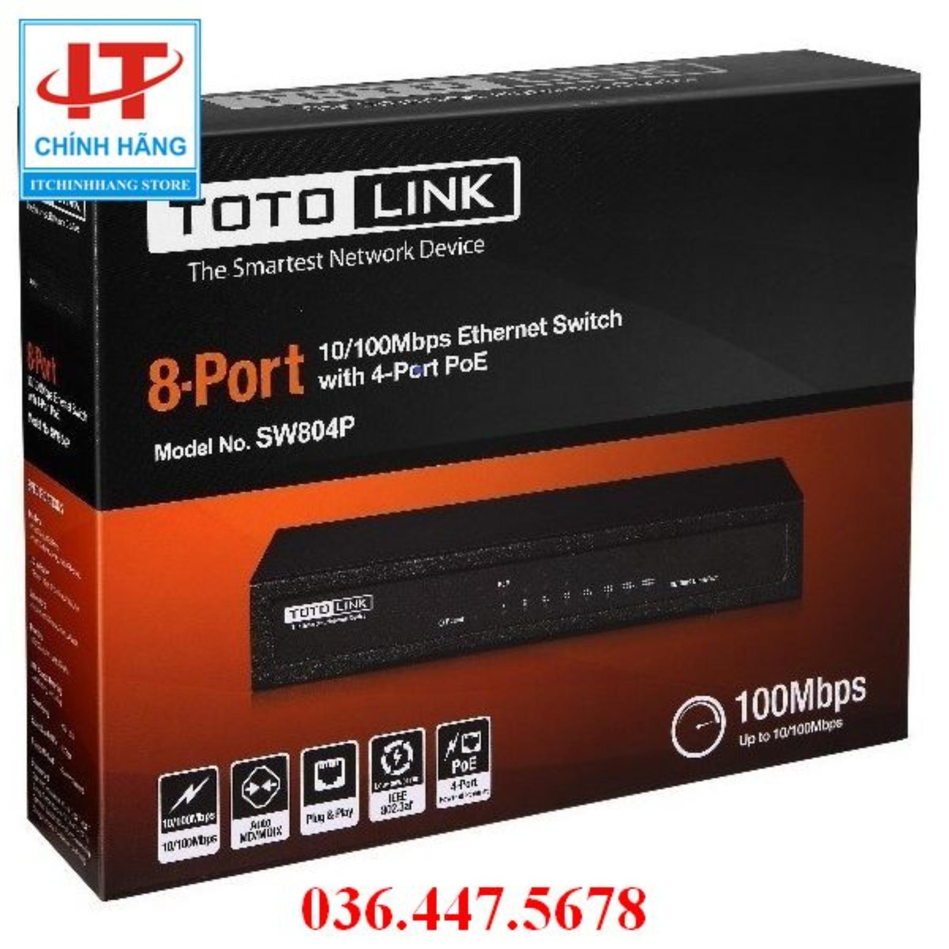 Switch TotoLink SW804P, 8 Prot 10/100Mbps, có 4 Port PoE