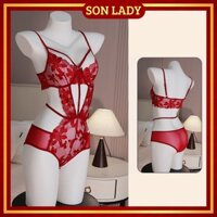 [SX48] - Bộ Đồ Lót Liền Thân Ren Hoa Hai Màu Đỏ Và Đen Siêu Tôn Dáng