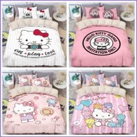 [Sy1] Bộ chăn ga gối 3in1 Sanrio Hello Kitty Vỏ chăn ga trải giường Phòng ngủ gia đình Có thể giặt được Bộ đồ thoải mái trang trí nhà cửa