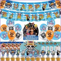 [Sy1] ONE PIECE Theme Kids Happy Birthday Party Supplies Cake Topper Balloon Banner Party Needs Card Scene Layout