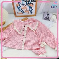 sz 8-22kg 560BG Bộ Pizama dài caro tiểu thư phối viền ren