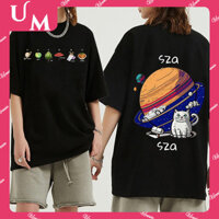 Sza Saturn Cotton Tối Giản Áo Thun Nam Nữ Plus Size Vintage In Hình Tay Ngắn Bông Tai Kẹp Xu Hướng Thời Trang Đường Phố