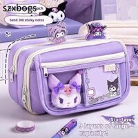 Szxbogs 1 Cái Bút Chì, Sanrio Kuromi Quế Dung Tích Lớn Bút Sắp Xếp, Vải Nhiều Lớp Màu Nguyên Chất Văn Phòng Phẩm Túi Bảo Quản Cho Bé Gái Trẻ Em