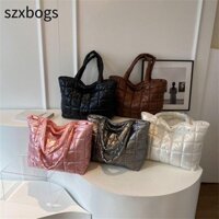 szxbogs Tote chần bông SZXBOGS, Túi đeo vai có đệm Cotton dung tích lớn, Túi mua sắm màu trơn thời trang mùa đông