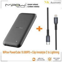 T-  COMBO - Pin dự phòng Mipow Power Cube 10.000mah PD 18W + Cáp Innostyle Duraflex C to Lightning -  Hàng Chính Hãng