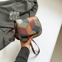 T Họa Tiết Retro Khâu Màu Sắc Tương Phản Yên Túi 2024 Phong Cách Mới Mùa Hè Thường Ngày Phong Cách Phương Tây Kim Cương Khối Đeo Vai Túi