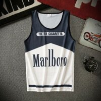 T Hợp Thời Trang Retro Marlboro In Áo Vest Nam Lưới Bóng Rổ Thể Thao Áo Eo Size Lớn Rời Băng Lụa Áo Top
