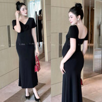T-Mie | Đầm Body Bầu Dáng Đuôi Cá Tay Ngắn Cổ V Chất Liệu Thun Siêu Co Giãn Mặc Đi Tiệc Đi Chơi Mát Lắm ,MD5162