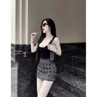 [T] Set áo ba lỗ+ chân váy ngắn hoạ tiết sang chảnh hàng chuẩn form loại 1 cho nữ