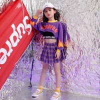 T-shirt màu tím + váy hip hop dance set cô gái biểu diễn quần áo trẻ em thời trang trang phục khiêu vũ jazz