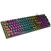T-WOLF T80 USB Wired Round Keyboard 104Keys Rainbow RGB Backlight Gaming Keyboard Mechanical Feel Computer Punk Button K