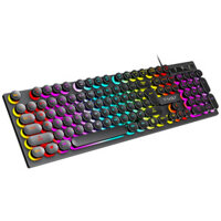T-WOLF T80 USB Wired Round Keyboard 104Keys Rainbow RGB Backlight Gaming Keyboard Mechanical Feel Computer Punk Button K