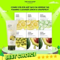 T04_COMBO SỮA RỬA MẶT DÀNH CHO DA DẦU, DA HỖN HỢP HERBDAY 365 FOAMING CLEANSER LEMON & GRAPEFRUIT 100ML & 6 Mặt Nạ Dưỡng Da Hàng Ngày Real Nature