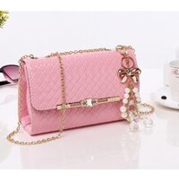 T06 Túi Đeo Chéo Caro Bóng Màu Hồng Phấn