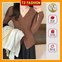 T141 Áo len dài tay cổ chữ V đan chéo sang trọng