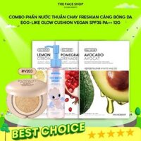 T18_Combo Phấn Nước Freshian Thuần Chay Hiệu Ứng Căng Bóng Da ( 1 hộp phấn nước 12g + 1 Dầu Tẩy Trang Rice Water Bright 150ml + 5 Mặt nạ dưỡng ẩm da Real Nature)