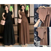 T2000 - SET BỘ VÁY DÀI CHẤT THUN TĂM LẠNH QC Áo Nữ Đen