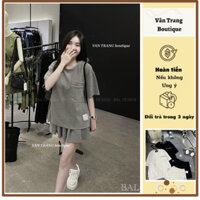 T255 Set cộc tay có túi kèm chân váy xếp ly chất len tăm loại 1 có ảnh sàn