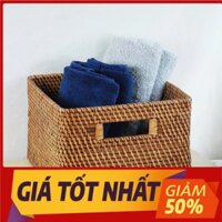 T64 Giỏ mây tre đan Decor Mây Tre hình vuông đựng quần áo đồ dùng gia đình sách vở