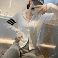 T6TV Thom Brow** Ribbed Hooded Knit Sweater Top for Women Slim Fit24Autumn Winter New Soft Sweater Cardigan Jacket