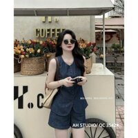 T721 Set áo bò sát nách phồi quần bò cạp chun chất đẹp QC L1 WEGE (CÓ ẢNH THẬT+VIDEO CẬN CHẤT)