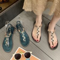 T751 sandal đính đá xỏ ngón xăng đan đế bệt đi biển phong cách thời trang mẫu mới