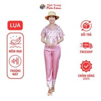 [T80] - Đồ bộ Pijama nữ tay ngắn hoạ tiết, màu hồng, chất liệu lụa xước cao cấp