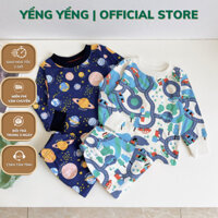 T955 - SET 2 BỘ BÉ TRAI COTTON VŨ TRỤ OTO THAN TRẮNG