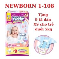 Tã - bỉm lót sơ sinh Bobby Newborn 1 (64+4 miêng/ 108 + 6  miếng tã dán cho bé)