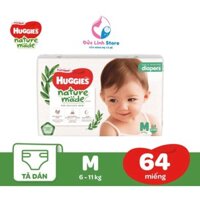 Tã dán cao cấp Huggies Platinum Nature Made size M 64 miếng cho trẻ từ 6-11kg