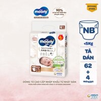 Tã dán cho bé sơ sinh MOONY NATURAL CAO CẤP size NB62+4/S58+2 nhập khẩu từ Nhật Bản