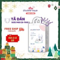 Tã dán Double Love-Bỉm cao cấp chính hãng -Size M60 (6-10kg) siêu thấm hút, chống tràn, dịu nhẹ, siêu mỏng