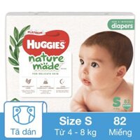 Tã dán Huggies Platinum nature made siêu cao cấp size S 82 miếng (4 - 8 kg) - Giao bao bì ngẫu nhiên