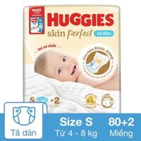 Tã dán Huggies Skin Perfect size S 80 + 2 miếng (4 - 8 kg) - Giao bao bì cộng miếng ngẫu nhiên